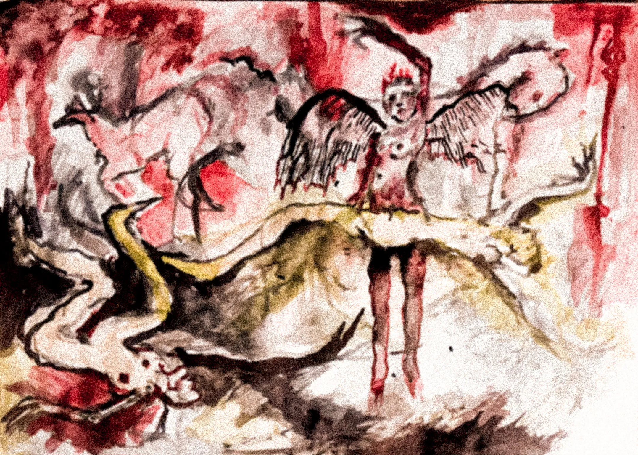 Die Arbeit „Flügel“ in Aquarell und Tusche, Querformat.