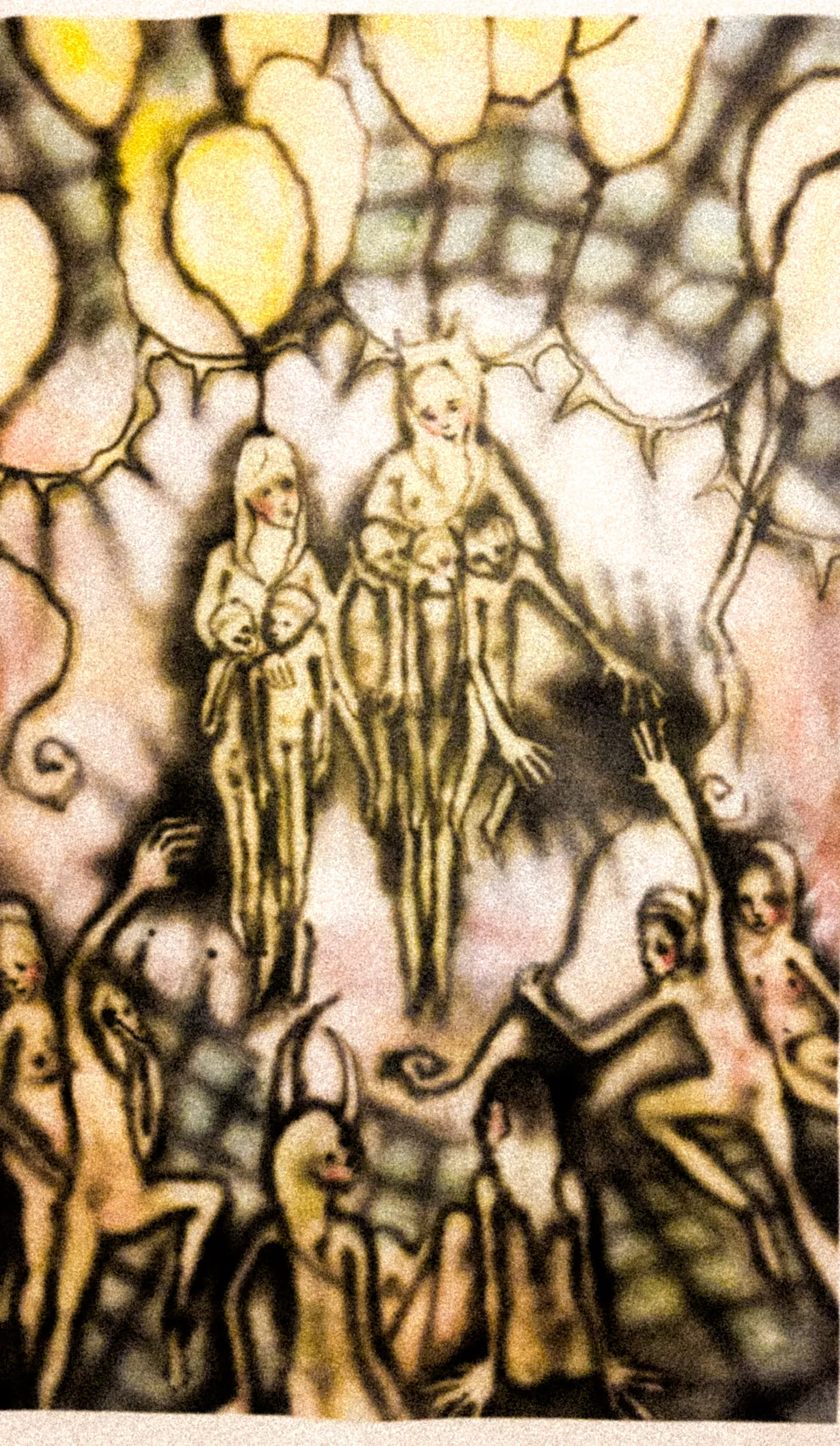 Die Arbeit „Aufstieg“ in Aquarell und Tusche, Hochformat.
