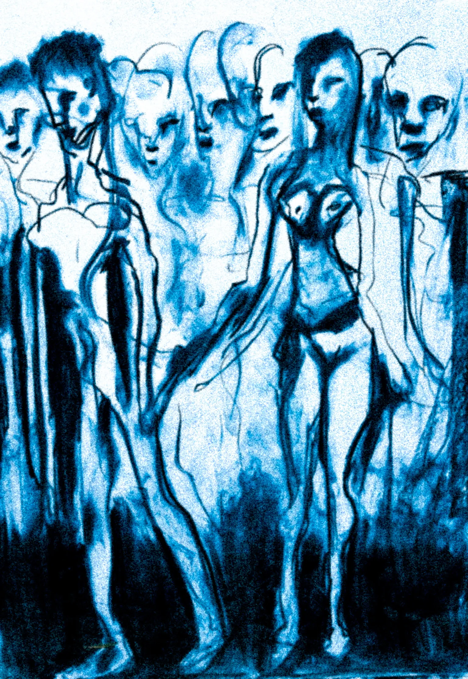 Die Arbeit „Menge“ in Tusche auf Papier, Hochformat.
